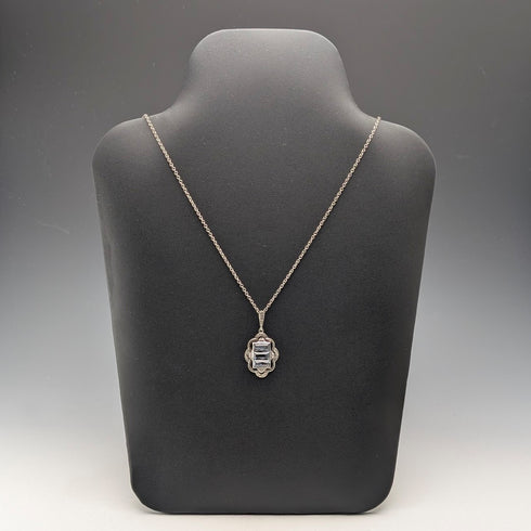 復古海藍寶石和純銀吊墜,搭配純銀項鍊